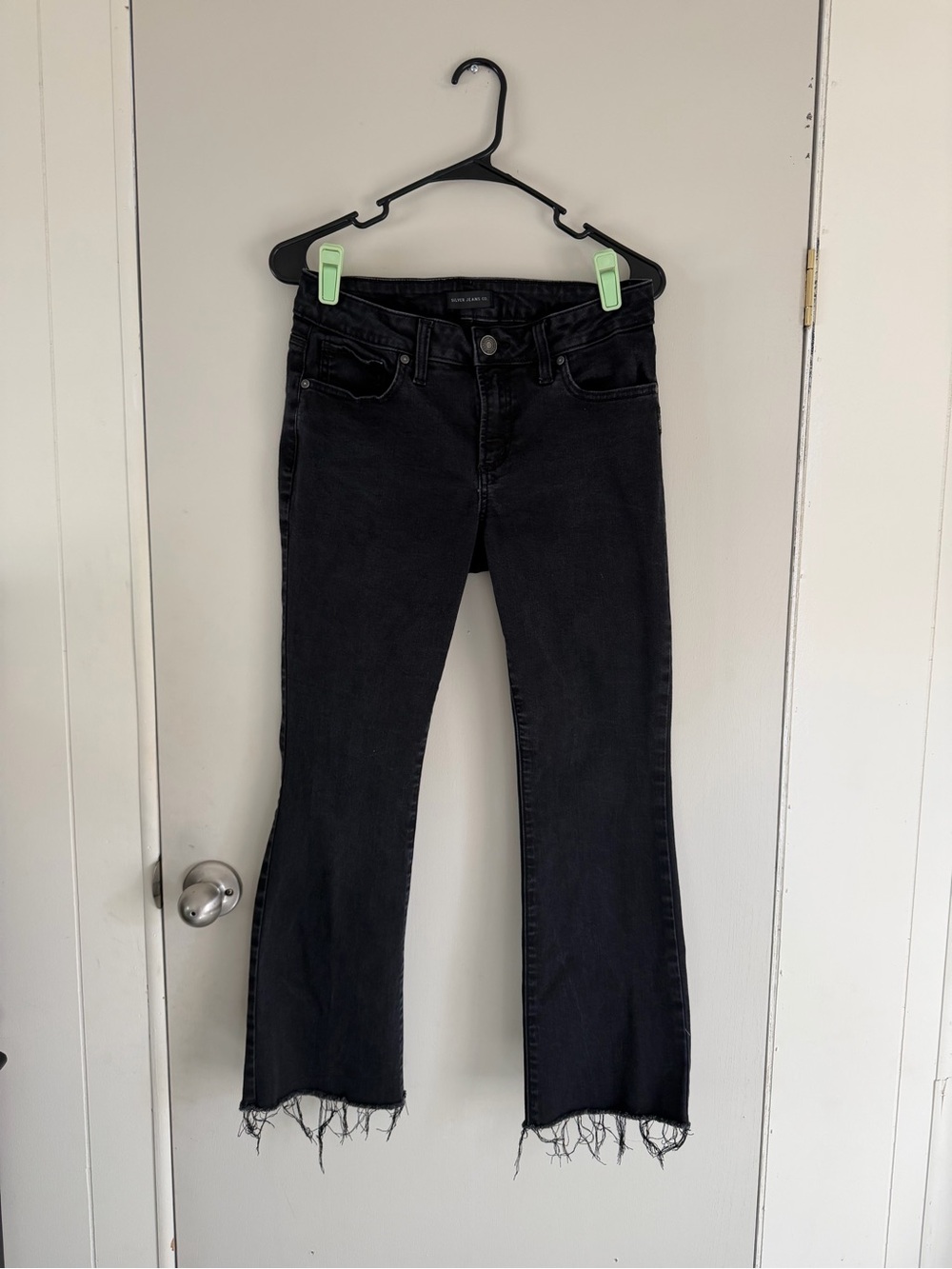 Silver Jeans Black Frayed-Hem Wide Leg Jeans